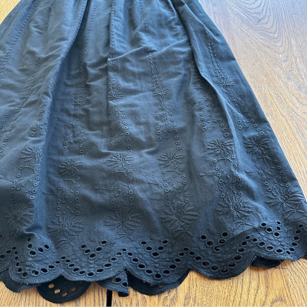 Mango Black Cotton Spaghetti Strap Midi Summer Spring Casual Dress Eyelet - Picture 9 of 14